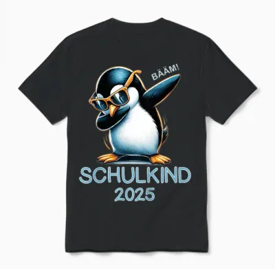 Children's School Child 2025 1st Class School Trees Penguin Dabbing Unisex T-Shirt - Black