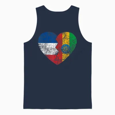 Ethiopian Flag Heart | France Ethiopia Roots Vintage T-Shirt, Black, S Unisex Tank Top - Navy