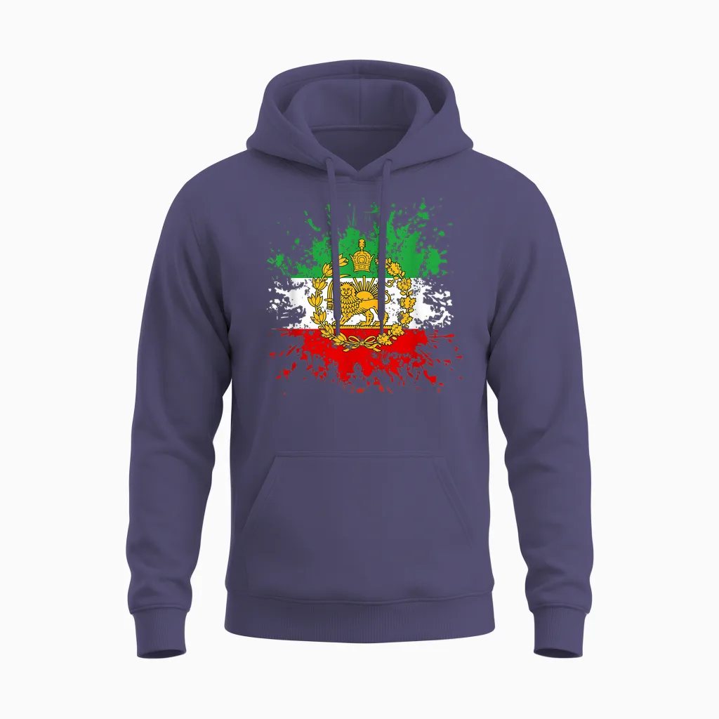 Iran Lion Sun Flag Iran Persian Shir O Khorshid Unisex Hoodie in Heather Sport Dark Navy