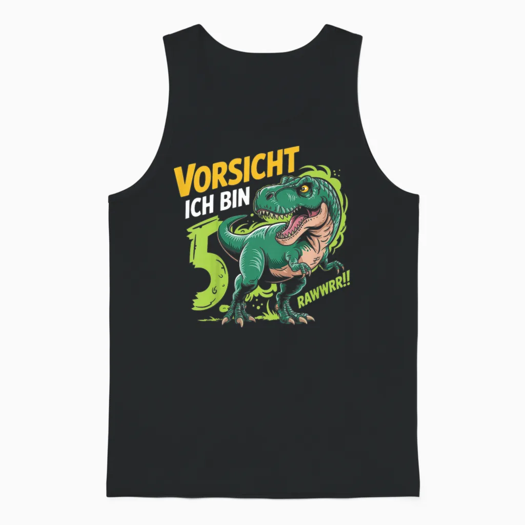 Children's Dinosaur 5th Birthday Decoration I Am 5 Dino Boys 5 Years Unisex Tank Top in Black
