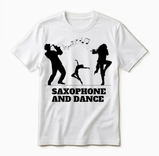 Saxophone and Dance.sax Sillhouet.jazz and Dance. Unisex T-Shirt in White