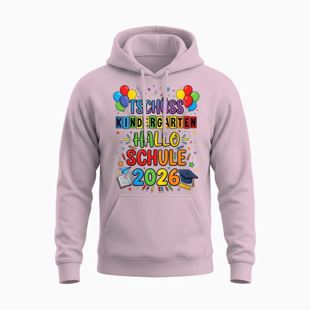 Kinder Tschüss Kindergarten Hallo Schule 2026 Kita Abgänger 2026 Unisex Hoodie in Light Pink