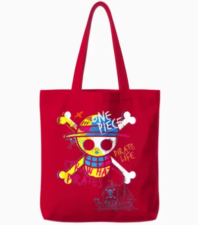 Kids One Piece Jolly Roger Graffiti T-Shirt, Black, 2 Tote Bags - Red