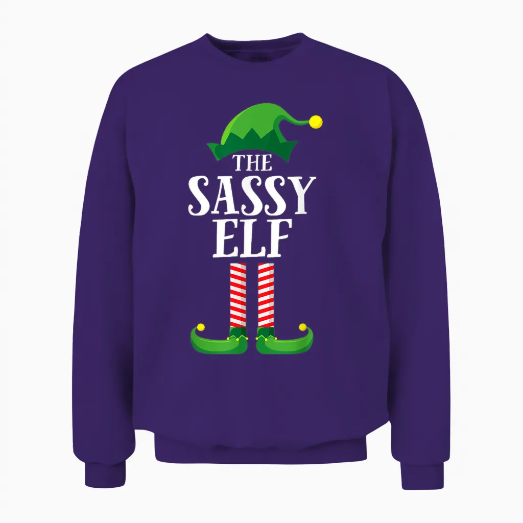 Sassy Elf Matching Family Group Christmas Party Pyjamas Unisex Sweatshirt in Purple