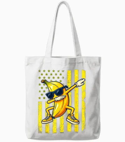 Graphic Banana Retro American Flag Dabbing Banana Lover Tote Bags - White
