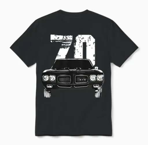 1970 Pontiac Gto Front Grill View with Year Unisex T-Shirt in Black