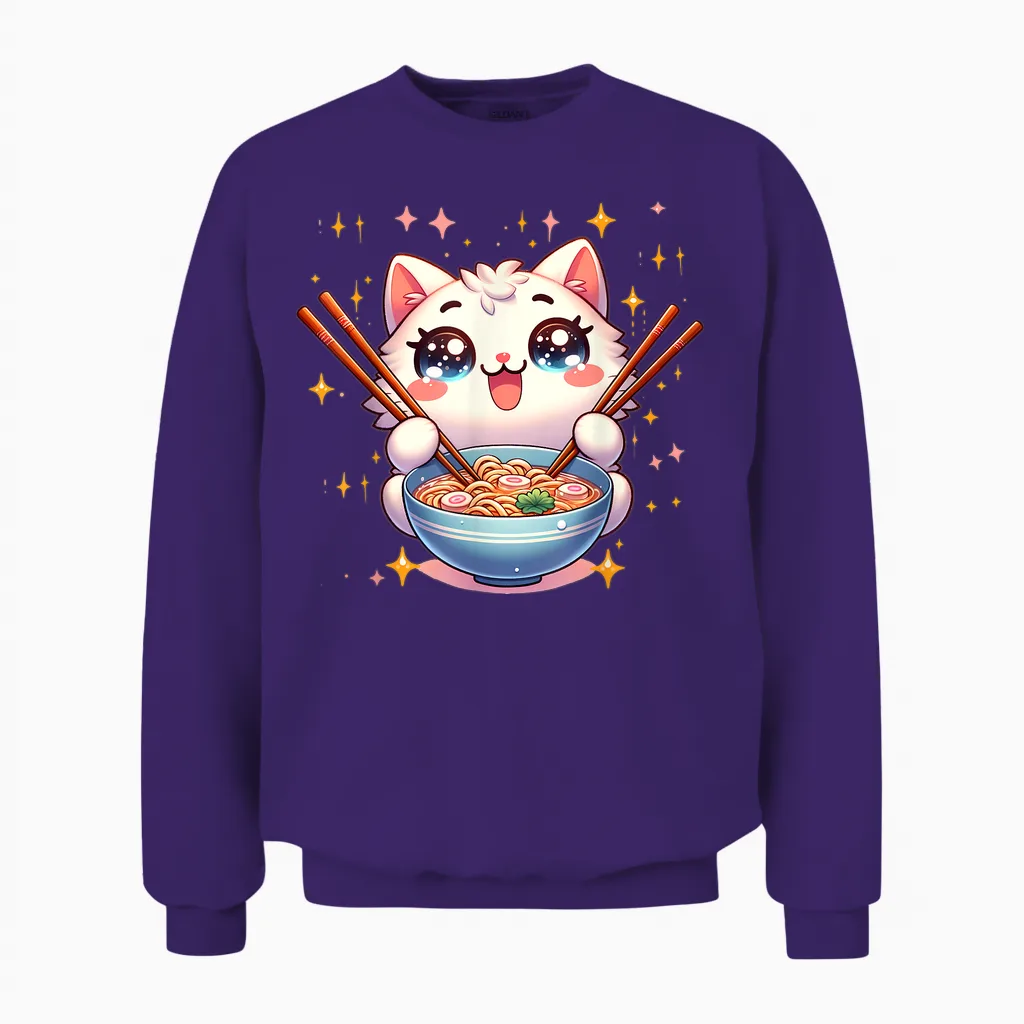 Katze Ramen Essen Nudeln Manga Anime Japanisch Kawaii Cute T-Shirt, Black Unisex Sweatshirt in Purple