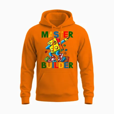 Master Builder Dabbing Boy Brick Building Blocks Unisex Hoodie - Safety Orange