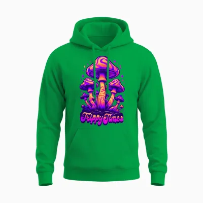 Trippy Times Psychedelic Mushroom Unisex Hoodie - Irish Green
