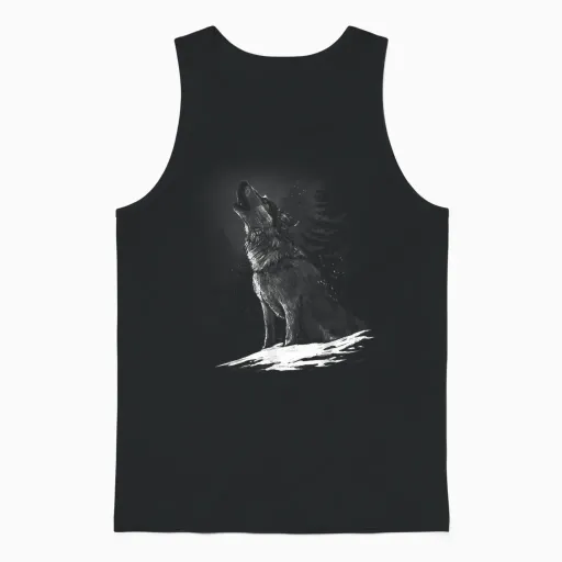 Howling Wolf Motif Women's Men's Kids Girls Boys T-Shirt, Black Unisex Tank Top in Black