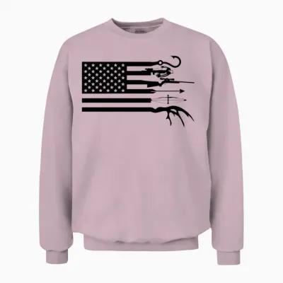 Hunting and Fishing American Flag, American Unisex Sweatshirt - Light Pink