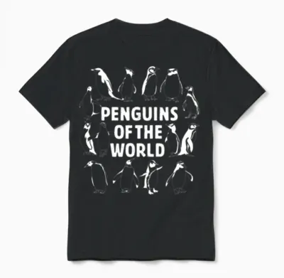 Youth Penguins of the World Animals Penguin Unisex T-Shirt - Black