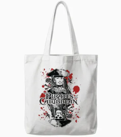 Pirates of the Carribean Jack Sparrow Splatter T-Shirt, White, S Tote Bags - White