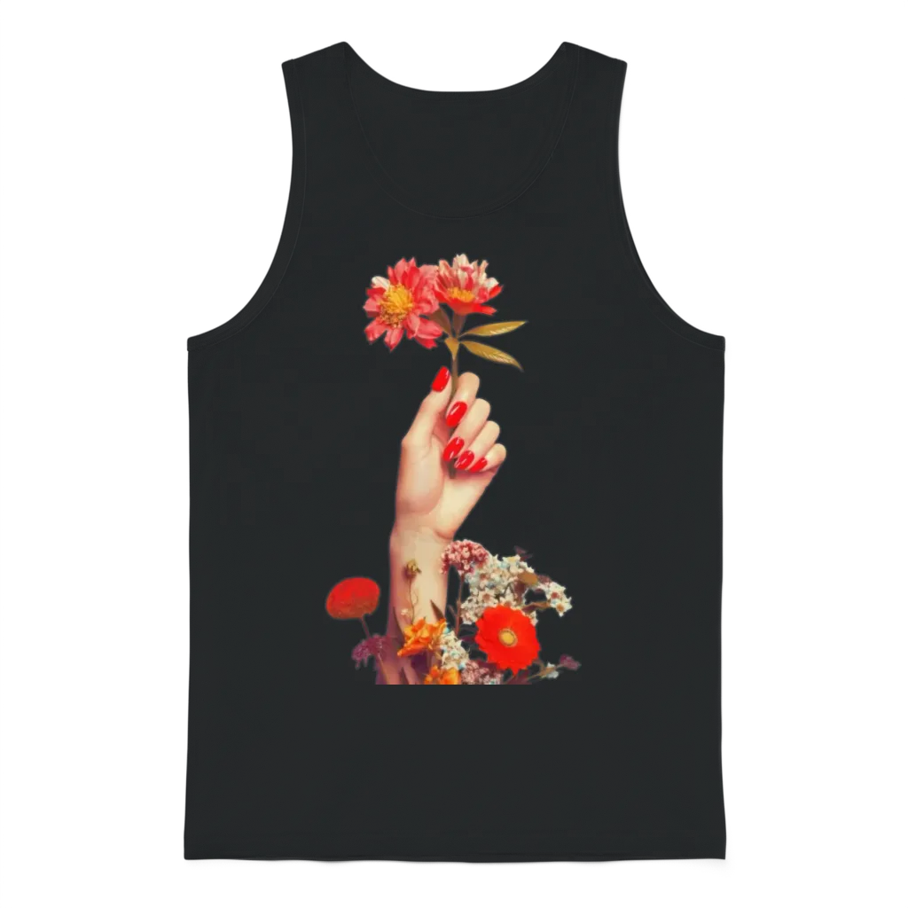 Retro Flowers Floral & Botanical Unisex Tank Top - Black