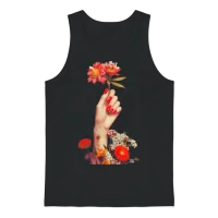 Retro Flowers Floral & Botanical Unisex Tank Top - Black – 1