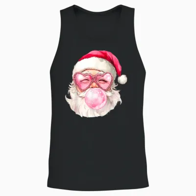 Vintage Retro Santa Christmas Bubble Gum Pink Sunglasses Unisex Tank Top - Black