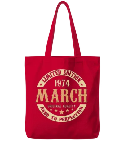 March 1974 Vintage Birthday Present Tote Bags - Red