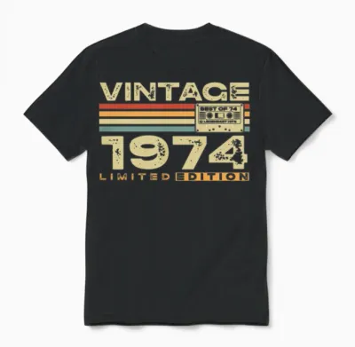 1974 Vintage Retro 50th Birthday Unisex T-Shirt - Black