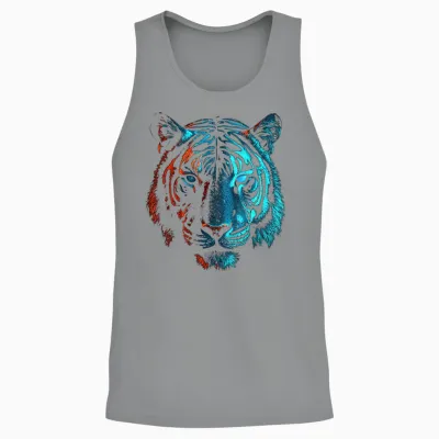 Tiger in Red and Blue - Animal Art Tiger T-Shirt, Black Unisex Tank Top - Sport Grey