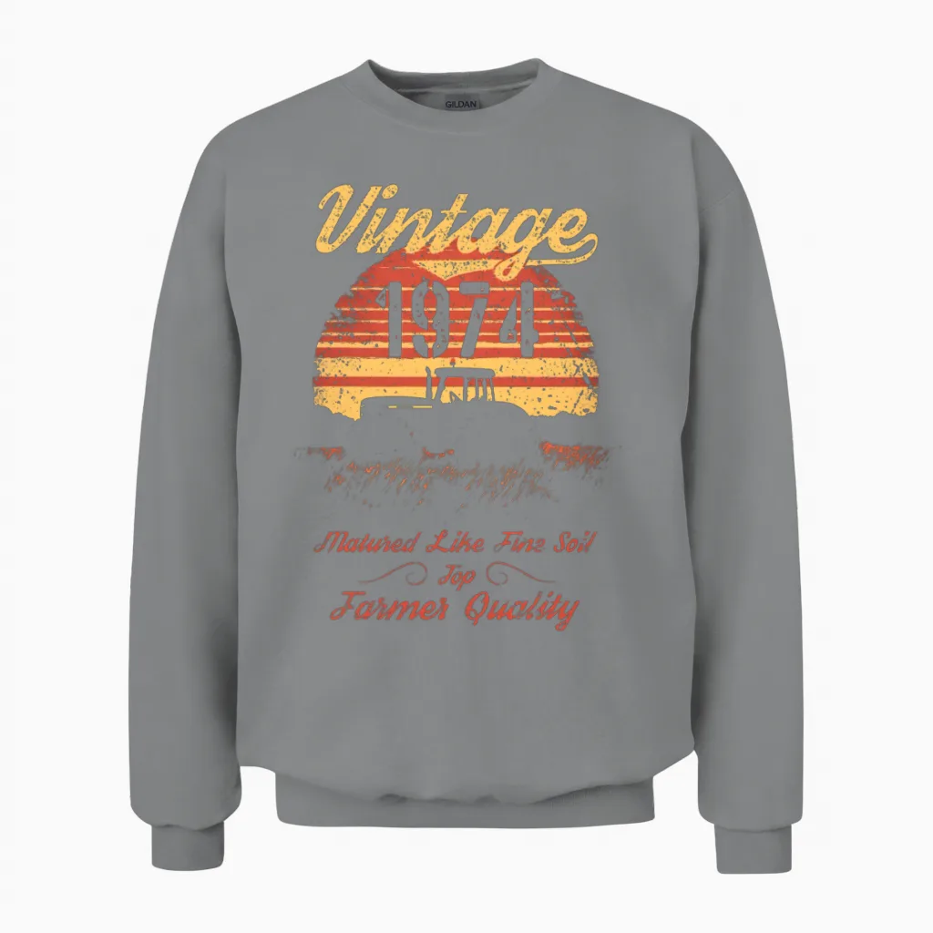 Vintage 1974 Landwirt Geburtstag Traktor Geschenk Unisex Sweatshirt in Sport Grey