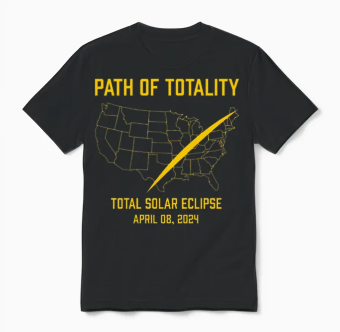 Total Solar Eclipse 2024 Usa Map Path of Totality Unisex T-Shirt in Black