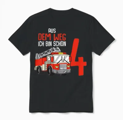 4. Geburtstag Feuerwehr 4 Jahre Kinder Junge Unisex T-Shirt - Black