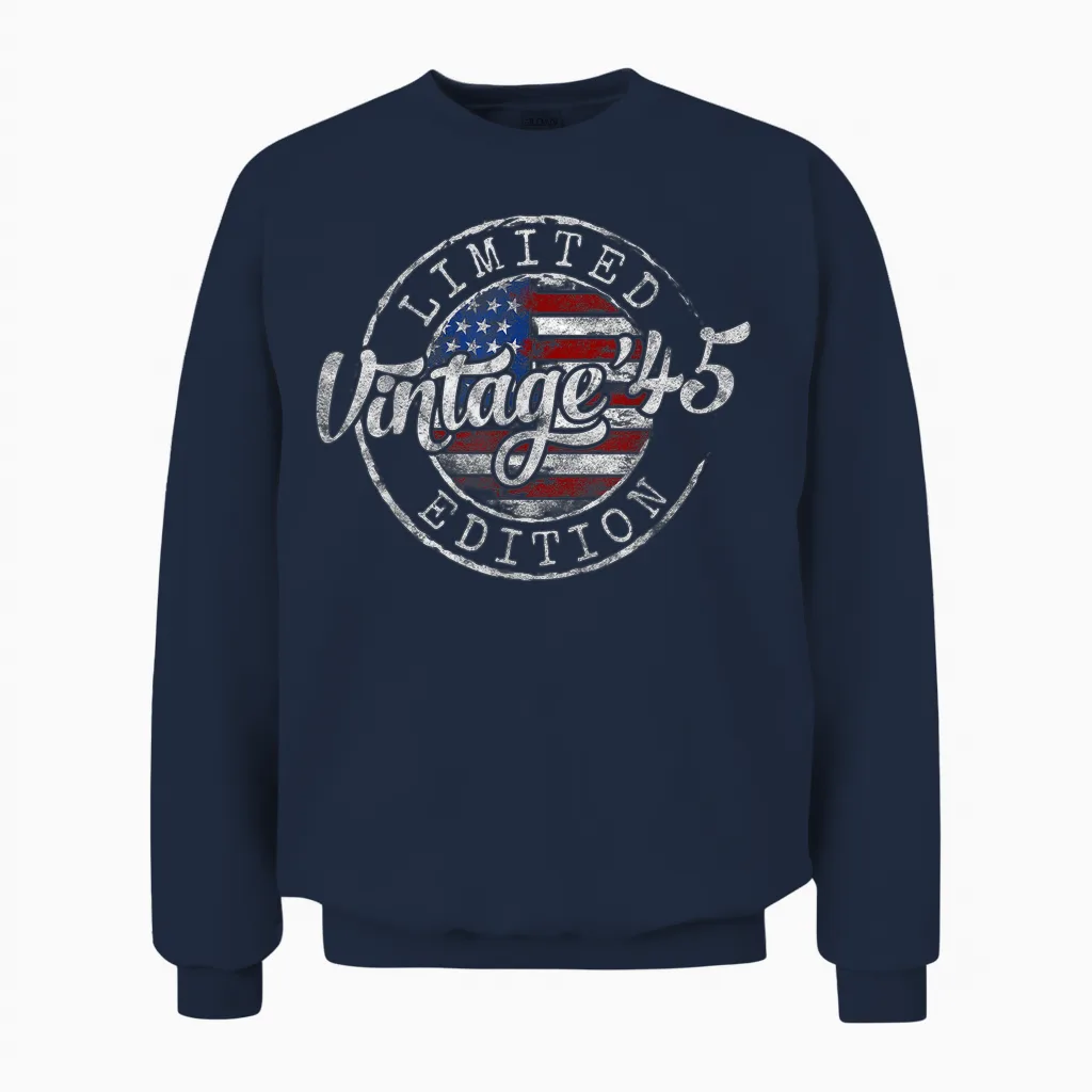 Vintage 1945 80th Birthday Gifts for Men Women 80 Year Old Unisex Sweatshirt in Navy