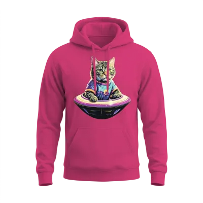 Retro Ufo Cat Unisex Hoodie - Heliconia