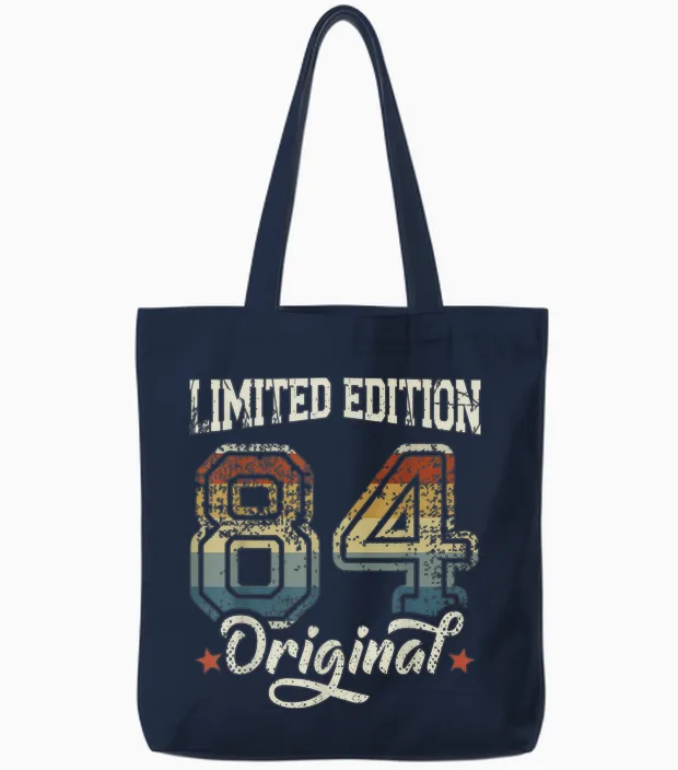 40th Birthday Man Woman 40 Years 1984 Decorative Funny Gift T-Shirt, Black Tote Bags in Navy