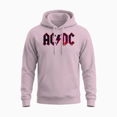 Official Ac/dc Raw Distressed Logo Band Hard Rock Unisex Hoodie - Light Pink
