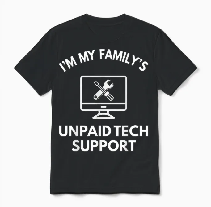 Family's Unpaid Tech It Support Funny Computer Engineer Unisex T-Shirt in Black