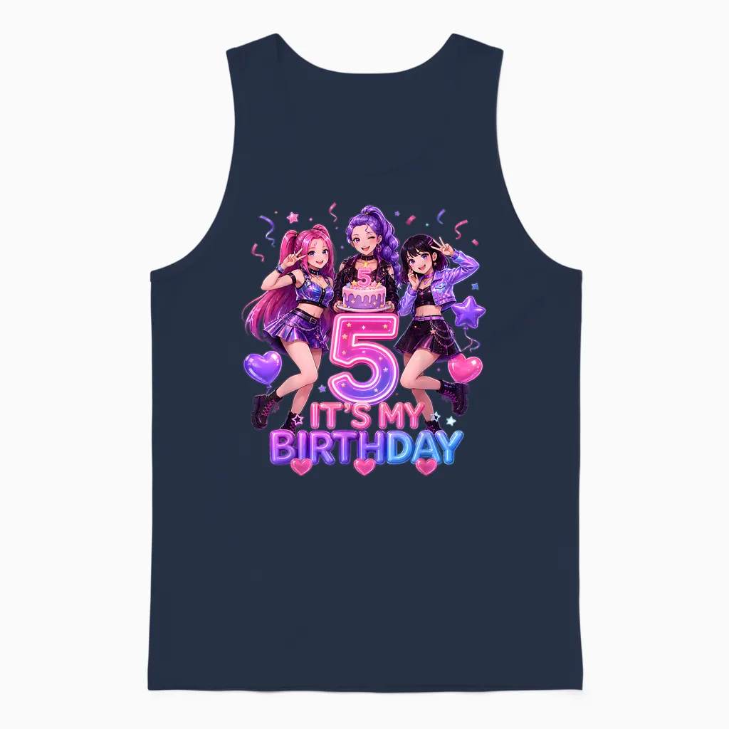 Kids It's My 5th K Pop Birthday Girl 5 Year Old K-Pop Bday Unisex Tank Top in Navy