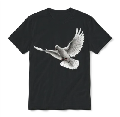 Dove in Flight Illustration Unisex T-Shirt - Black