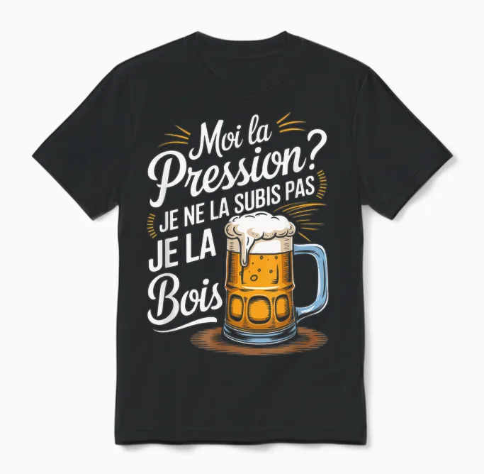 Moi La Pressure? Je Ne Suis Pas Je La Bois Humour Beer T-Shirt, Black, S Unisex T-Shirt in Black