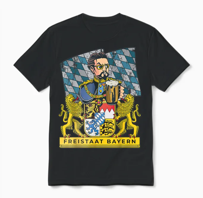 Bayern First - King in the Free State of Bavaria with Ludwig T-Shirt, Black Unisex T-Shirt in Black