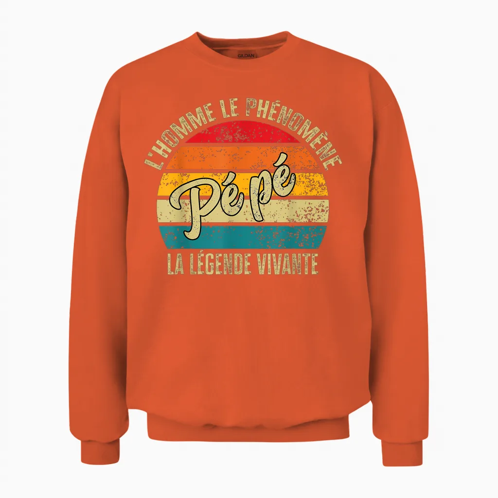 Pépé Gift Personalized Humor Man the Legend Living T-Shirt, Black, S Unisex Sweatshirt in Orange