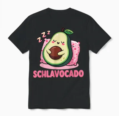 Avocado Funny Women's Men's Sleep Shirt Official Pyjama T-Shirt, Black, S Unisex T-Shirt - Black