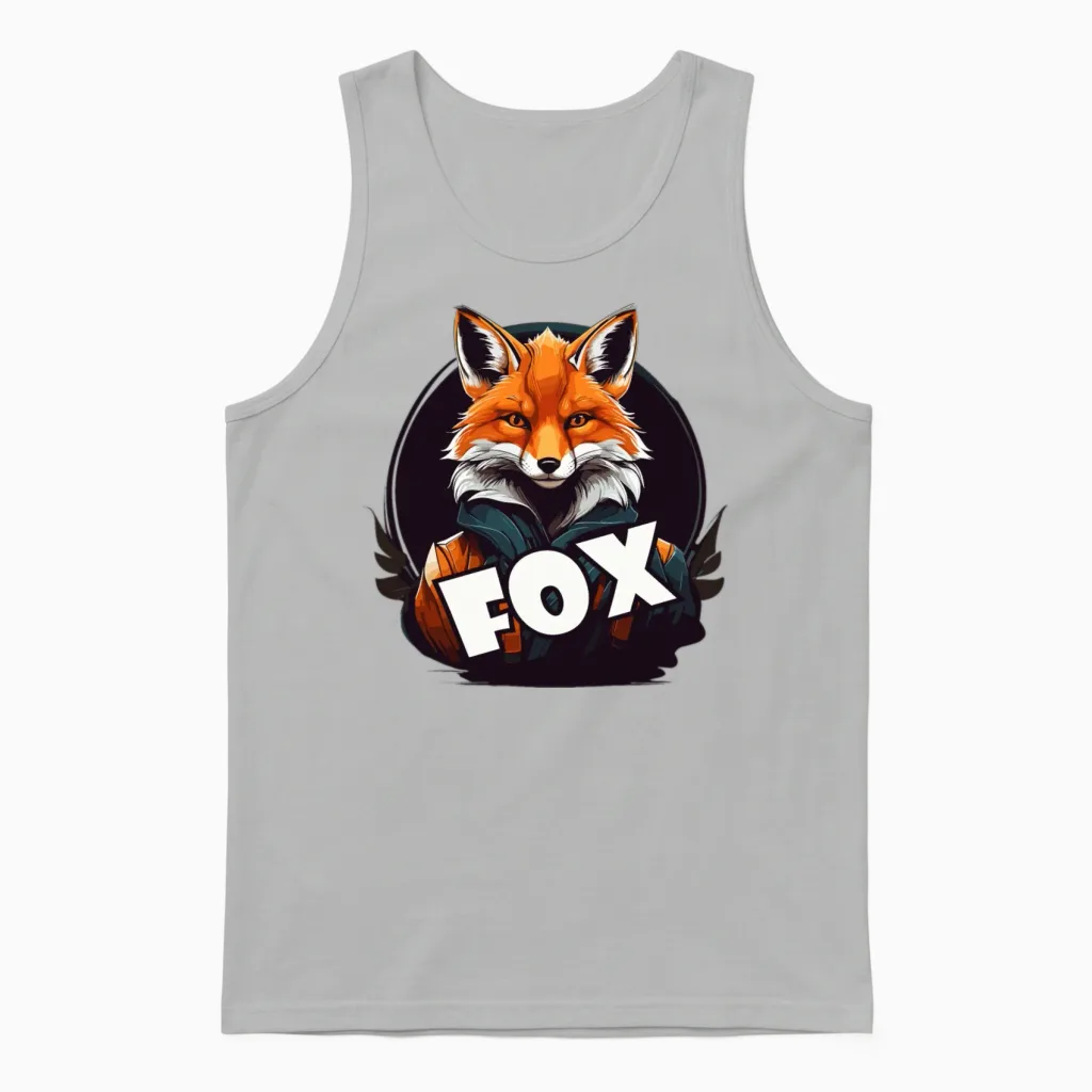 Fox Mascot T-Shirt Design - Wildlife Unisex Tank Top in Ash