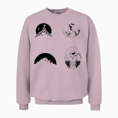 Ski and Hiking Mountain Sketch Unisex Sweatshirt - Light Pink