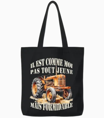 Tractor Farmer Great Gift Old Tractor Humor T-Shirt, Black Tote Bags - Black