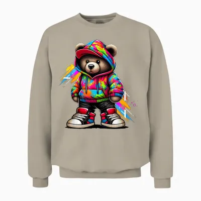Colourful Hip Hop Teddy Bear Urban Rap Music Breakdance Unisex Sweatshirt - Sand