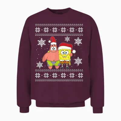 Mademark X Spongebob Squarepants - Spongebob and Patrick Best Friends Holiday Christmas Graphic Unisex Sweatshirt - Maroon