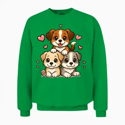 Cute Kawaii Puppies Neko Funny Dog Lover Gift Women Girls Unisex Sweatshirt - Irish Green