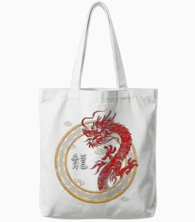 Chinesischer Drache China Fan Chinesisches Zeichen Symbole Tote Bags - White