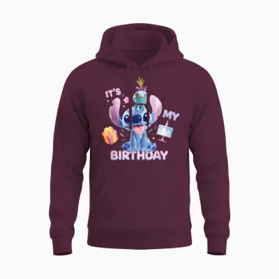 Disney Stitch & Scrump It's My Birthday Party Unisex Hoodie - Maroon