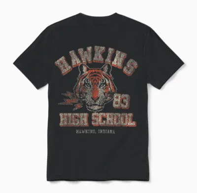 Stranger Things Hawkins High School Distressed Chest Unisex T-Shirt - Black