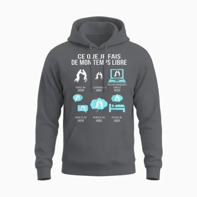Ce Que Je Fais De Mon Temps Libre Judo Humour Cadeau Judoka Unisex Hoodie - Charcoal
