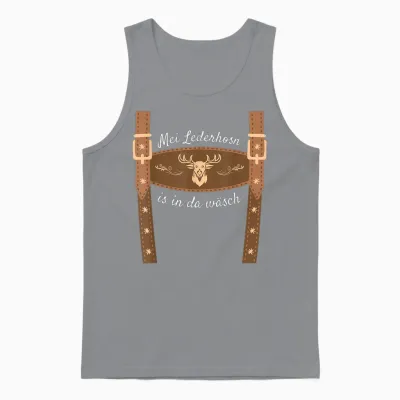 Trachtenshirt Dirndl Ersatz Shirt Bayrische Tracht Mei Lederhosn Is in Da Wasch, Leather Trousers, Replacement Lederhosn T-Shirt, Black, Short Sleeve Unisex Tank Top - Sport Grey