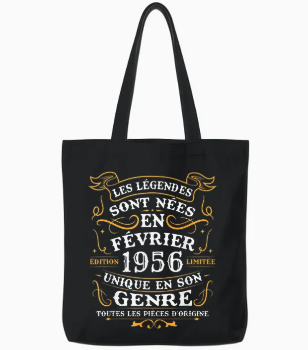 Vintage Cadeau D'anniversaire 70 Ans Nés En Février 1956 Tote Bags in Black