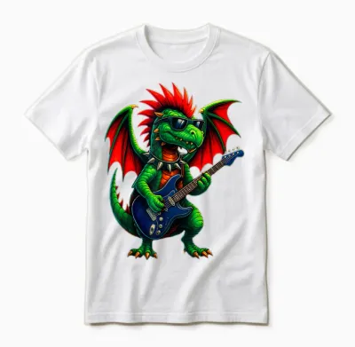 Dragon Punk Rock Funny Guitar Band Kids Boys Girls Unisex T-Shirt - White